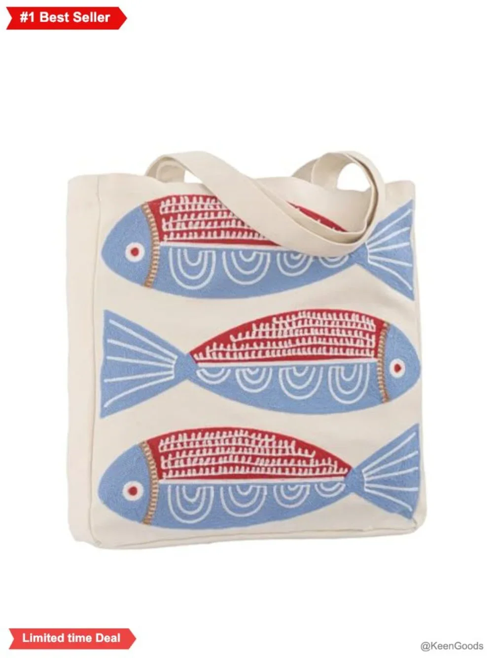 Canvas Tote Bag Embroidered Beach Ocean Theme Large Reusable